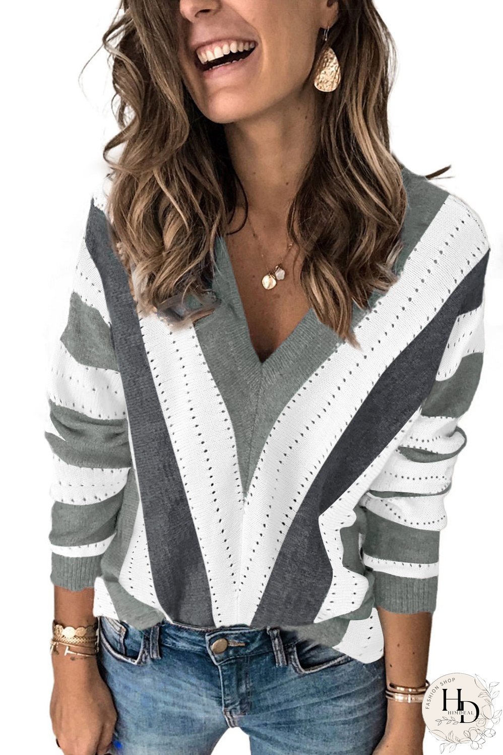 Trendy V-Neck Long Sleeve Top