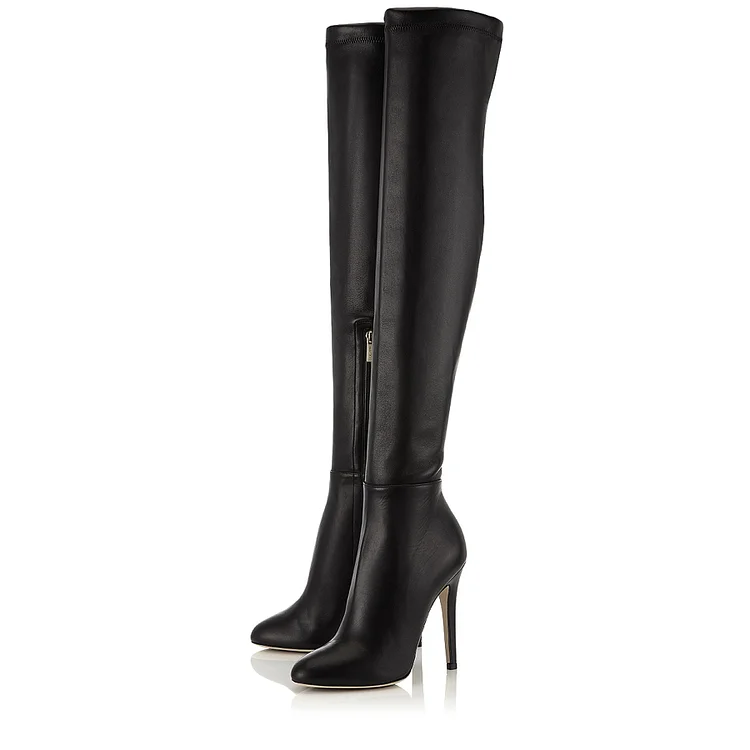 Black Stiletto Boots Pointed Toe Sexy Over-the-Knee Boots for Women |FSJ Shoes
