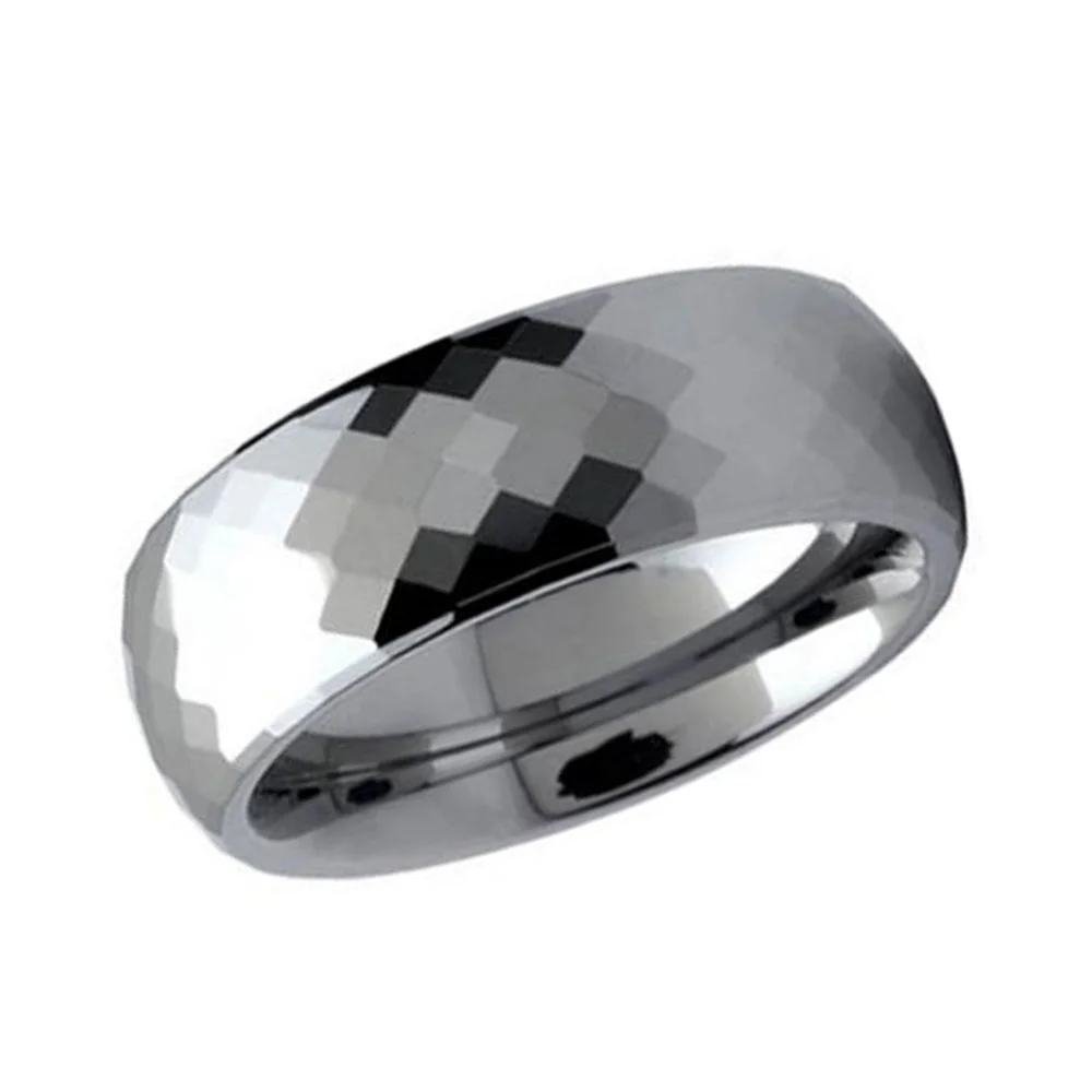 6MM 8MM Silver Couple Wedding Dome Multi Faceted Tungsten Rings