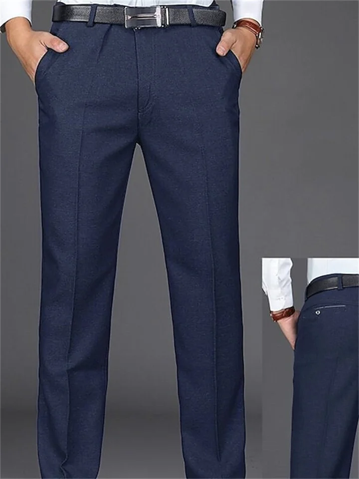 Men's Dress Pants Trousers Chinos Pocket Plain Comfort Breathable Full Length Wedding Office Business Chic & Modern Formal Black Deep Blue High Waist Micro-elastic-Cosfine
