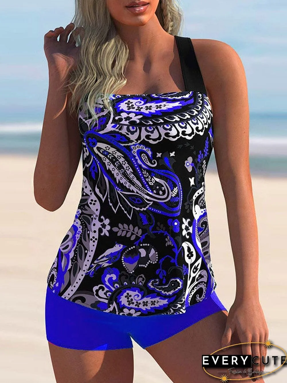 Plus Size Swimwear Sleeveless Bright Embroidery Tankini