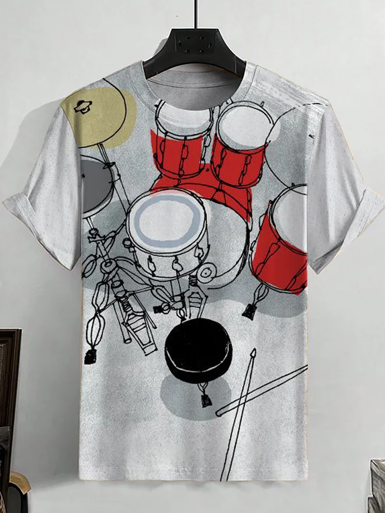 Men's Drum Set Graphic Print Casual T-Shirt