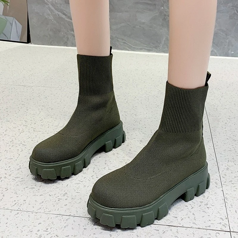 Autumn Winter Couple Socks Shoes Women Thick Soled Casual Large Size Red Knitted Short Ytmtloy Chelsea Boots Botines De Mujer