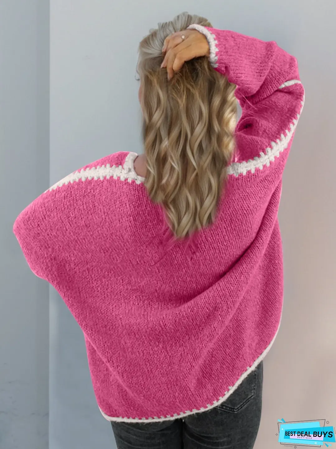 Double Take Contrast Open Front Dropped Shoulder Cardigan