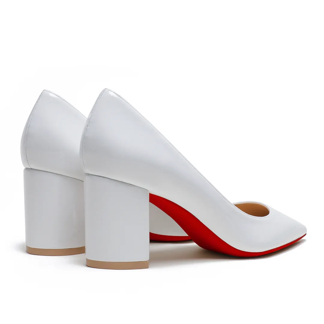 65mm Women Chunky Heels Middle Block Heel Red Bottoms Pumps-vocosishoes