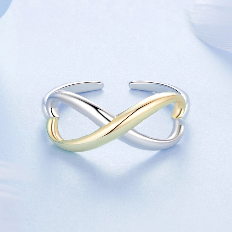 White Gold Plated 925 Sterling Silver Color Block Infinity Open Rings