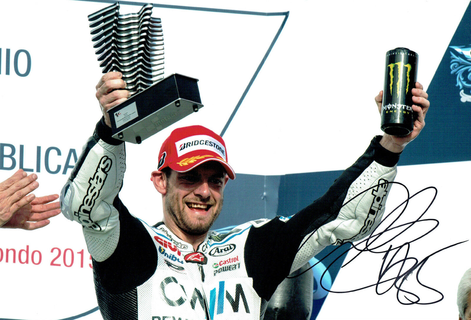 Cal CRUTCHLOW SIGNED HONDA Autograph 12x8 Photo Poster painting British AFTAL COA Podium RARE