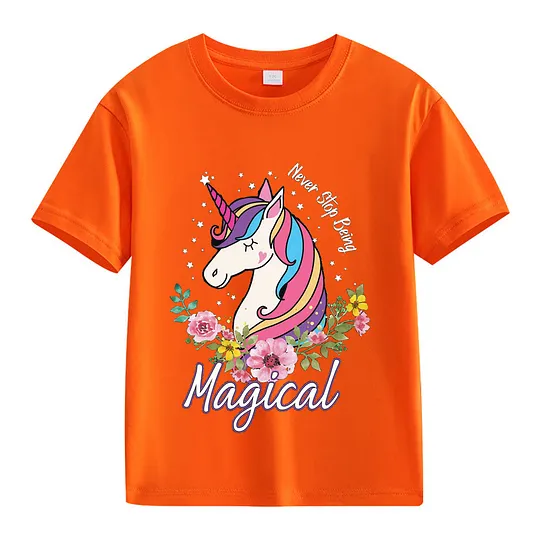 【2Y-13Y】Never Stop Being, Magical Unicorn Graphic T-Shirt For Kids