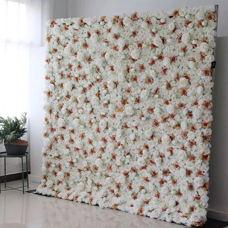 Unveils: Elysian Meadows &ndash; A Majestic Blend of White & Light Peach Fabric Roses &ndash; Quintessential Floral Wall for Weddings, Celebrations & Sophisticated Interior Settings-VF-218