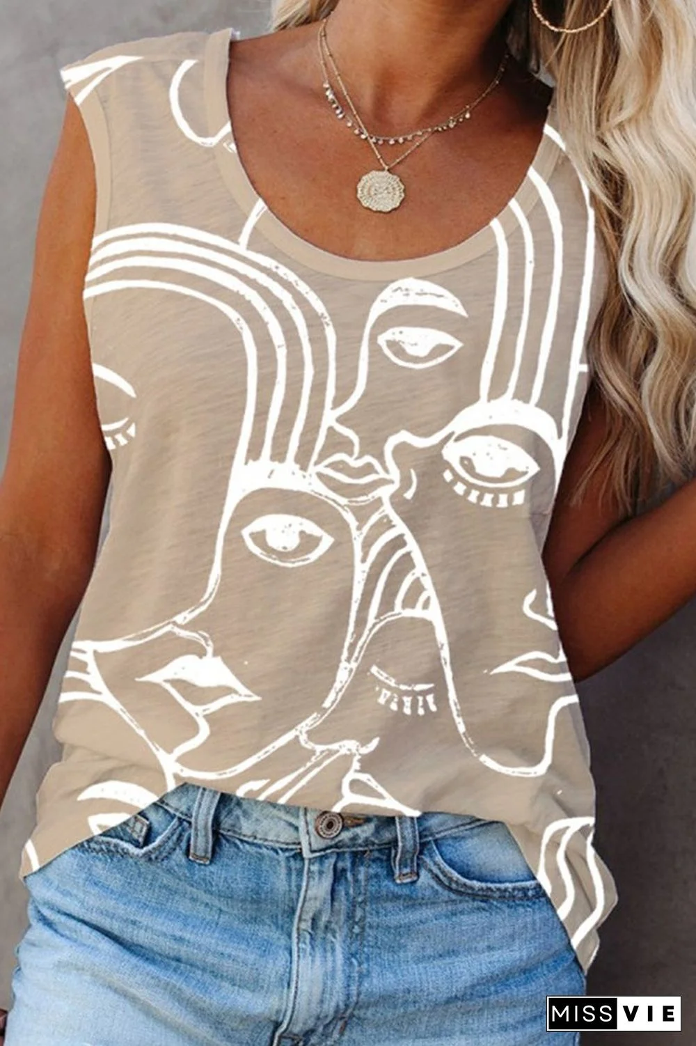 Abstract Print Round Neck Vest