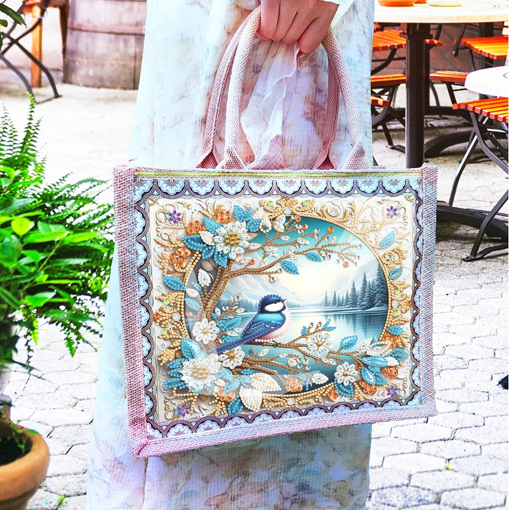 Waterproof Lake View Bird Diamond Painting Storage Bag for Outdoor Travel
