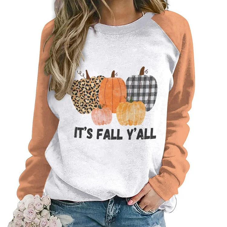 Raglan Round Neck Sweater It's Fall Y'all customized, personalized, gift