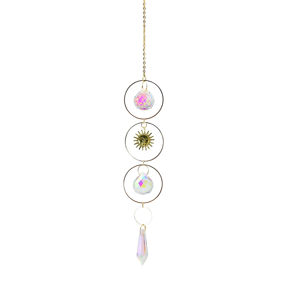 Crystal Wind Chime Star Moon Pendant Colorful Beads Hanging Drop Decor