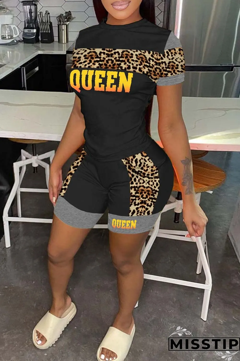 Pink Casual Letter Print Patchwork O Neck Short Sleeve Two Pieces
