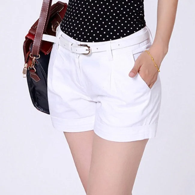 Summer Woman Casual Shorts S-2XL New Fashion Design Lady Casual Short Solid Color Khaki / White Korean Style