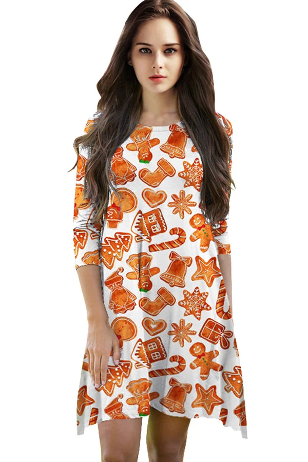 Womens Orange Snowflake Printed Ugly Christmas Dress-elleschic
