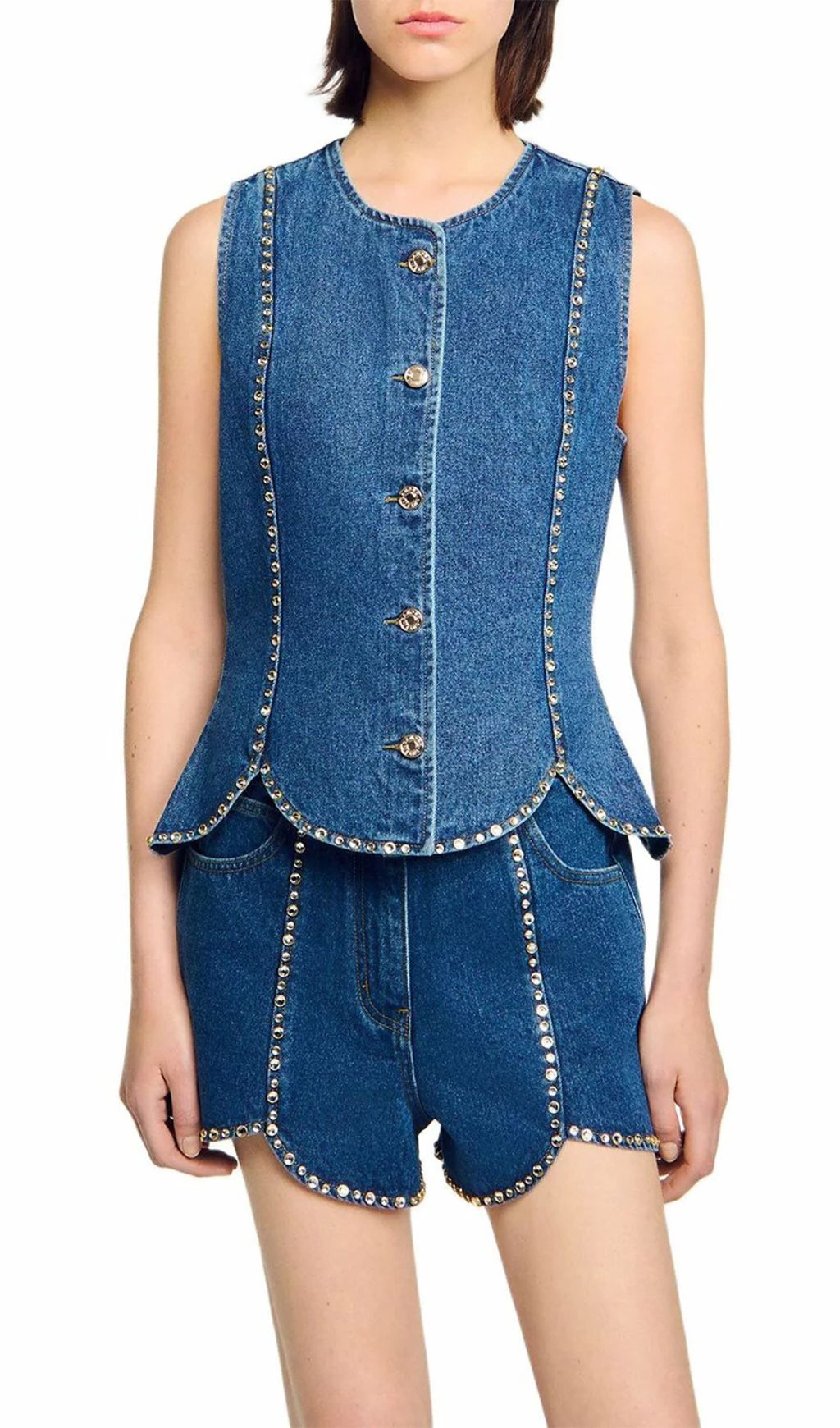 Rhinestone Denim Top