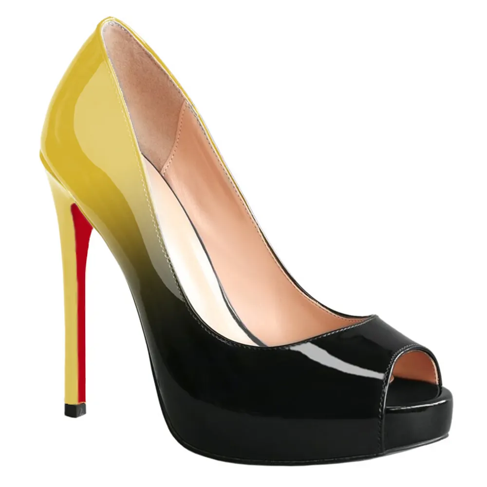 120mm Women's Platforms Heels Party Wedding Pumps Gradient Color Yellow Black-vocosishoes