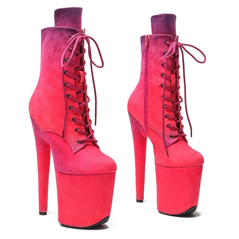 TAAFO 20CM/8inches Suede Color Gradient Pole Dancing Shoes High Heel Platform Boots Pole Dance Boots