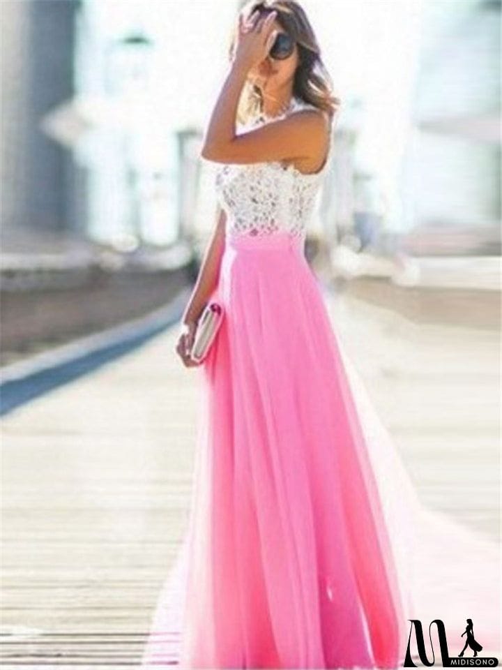 MidiSono - Women's Pretty Lace Chiffon Maxi Dress