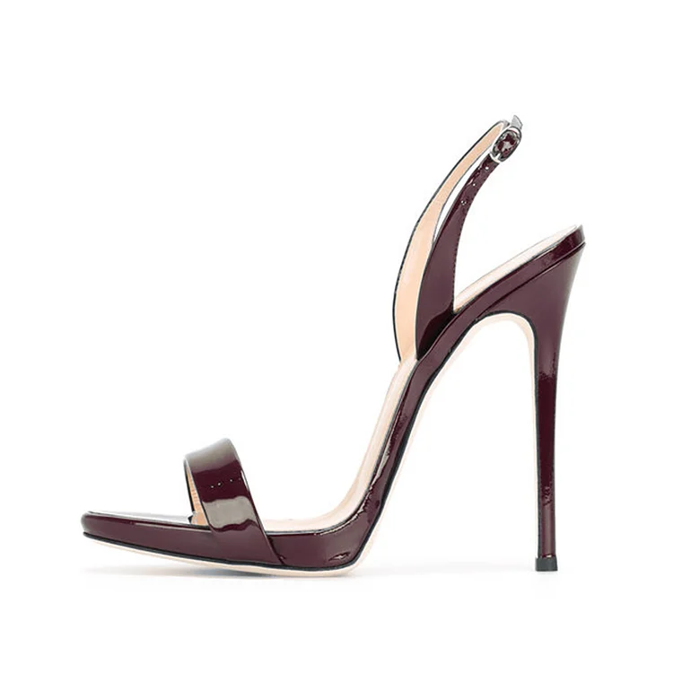 Chocolate Patent Leather Open Toe Slingback High Heels Sandals |FSJ Shoes