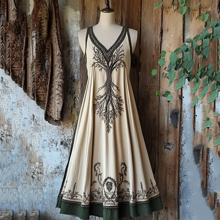 Utbros Vintage Viking Celtic Tree Pattern Comfy Tank Dress