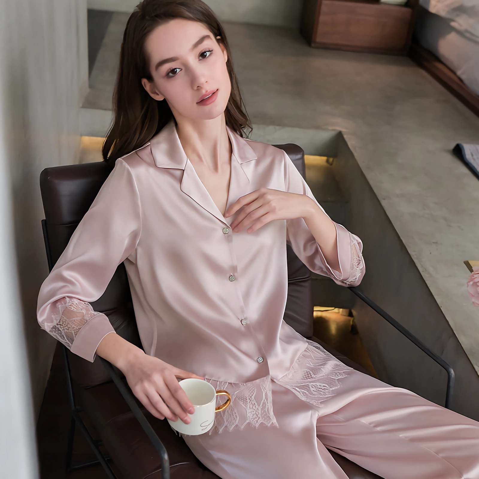 Womens Silk Lace Pajamas Set REAL SILK LIFE