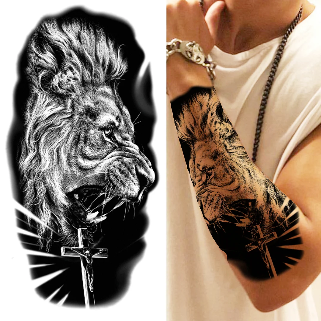 Sdrawing King Crown Temporary Tattoos For Women Men Adult Black Tiger Forest Skull Tattoo Sticker Fake Skeleton Fashion Tatoo Flower