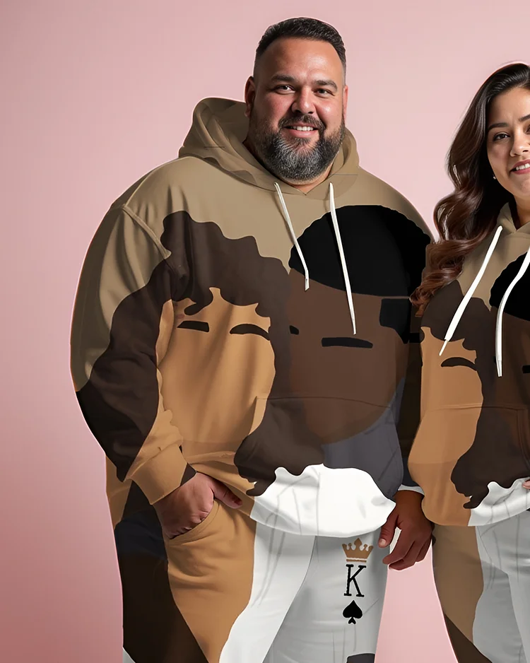 Couple Plus Size Fun African Couple Cartoon Art Poker Cards Print Hoodie Set