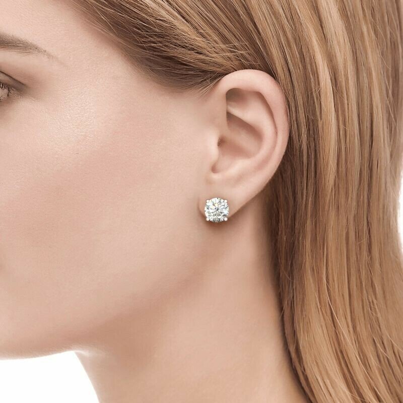 Classic Round Cut Sterling Silver Stud Earrings
