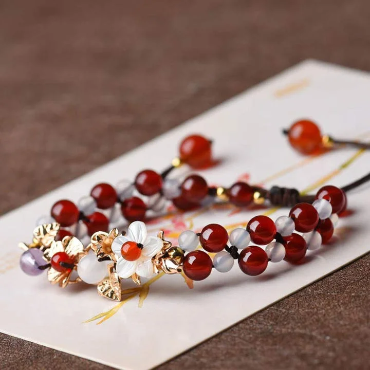Garnet Bead Flower Petal Green Aventurine Luck Bracelet