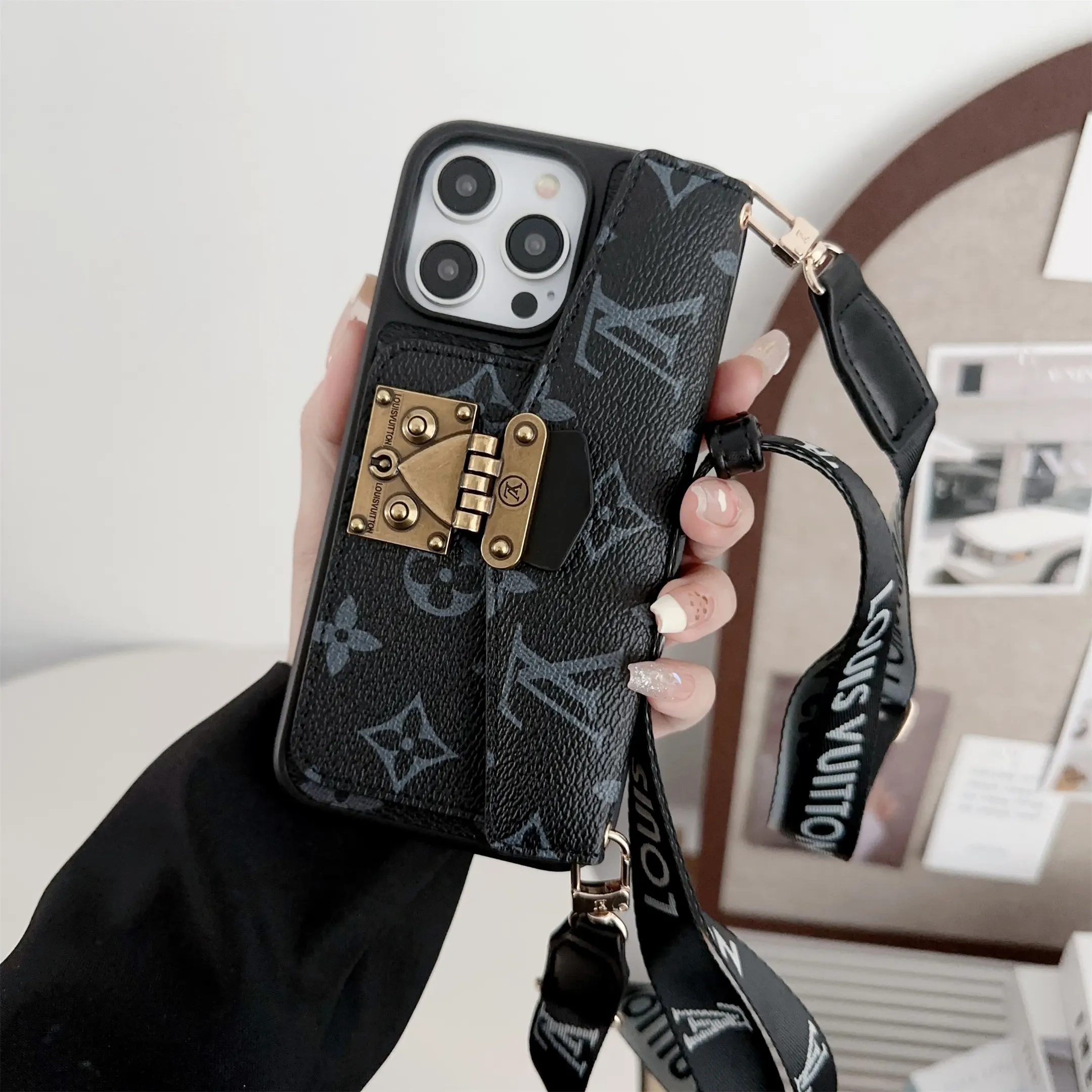 LV Dauphine Monogram Canvas Crossbody Postman Apple iPhone Wallet Case
