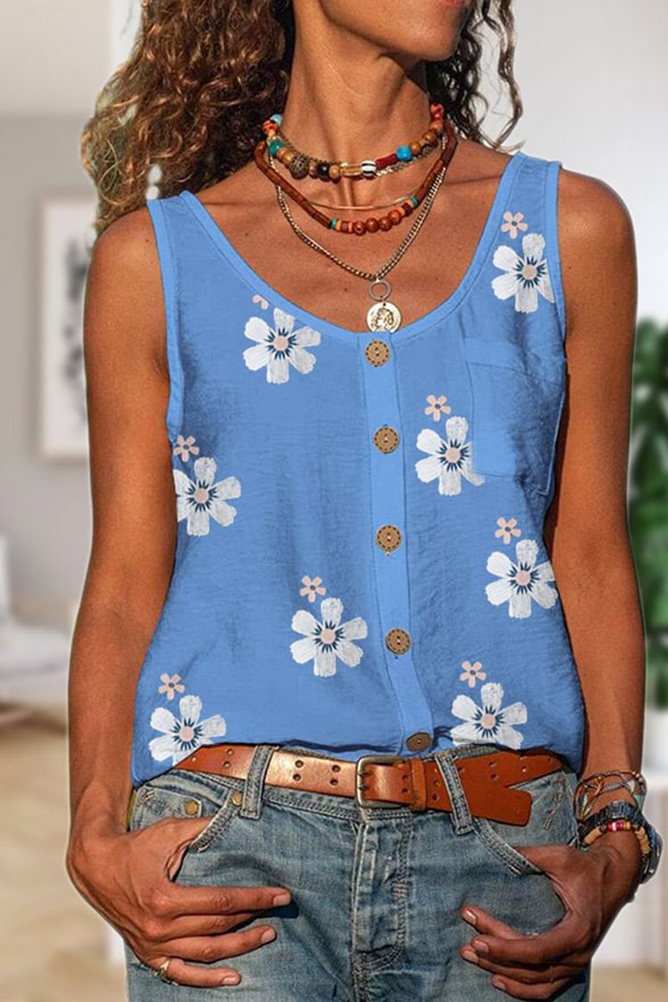 Women's Tank Tops Floral Print Button-up Top
