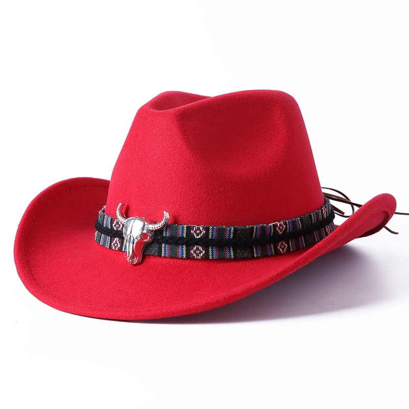 New Cow Head Woolen Western Denim Top Hat Ethnic Style Men And Women Couple Hat Style