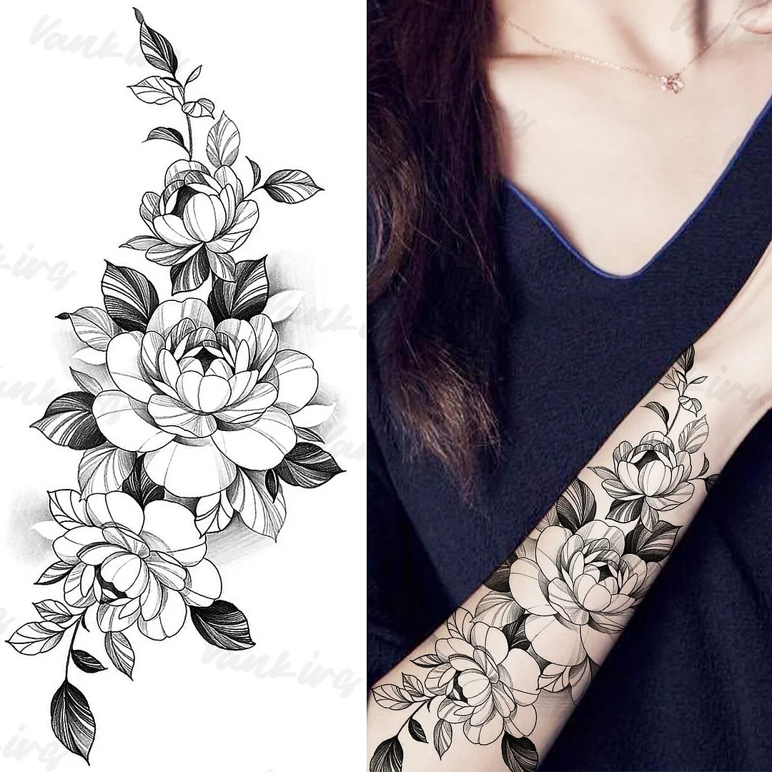 Sdrawing Peony Temporary Tattoos For Women Girls Realistic Anchor Butterfly Flower Fake Tattoo Sticker Sexy Body Arm Tatoos DIY