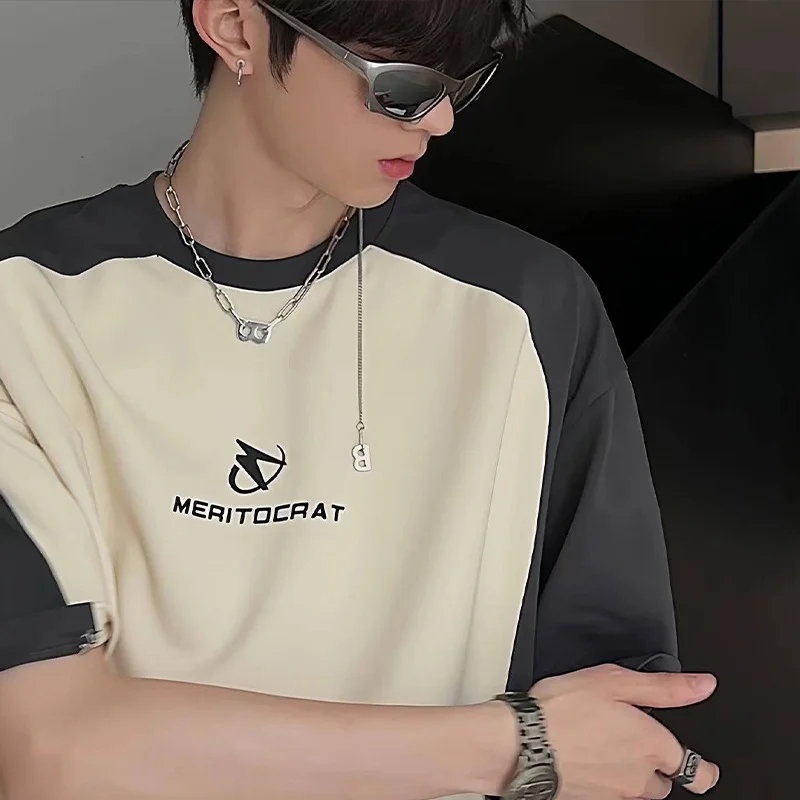 Zingj Zingj Short-Sleeved T-Shirt Men And Women Loose Casual Retro Shoulder Sleeve Ins Simple Thin Letter Versatile Top