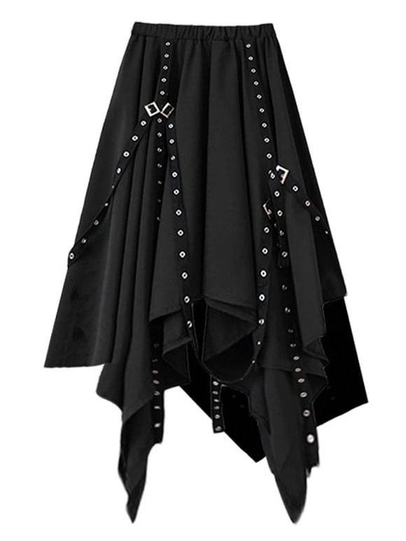 Gothic  Dress Black Daily Asymmetrical  A-line Skirt Novameme