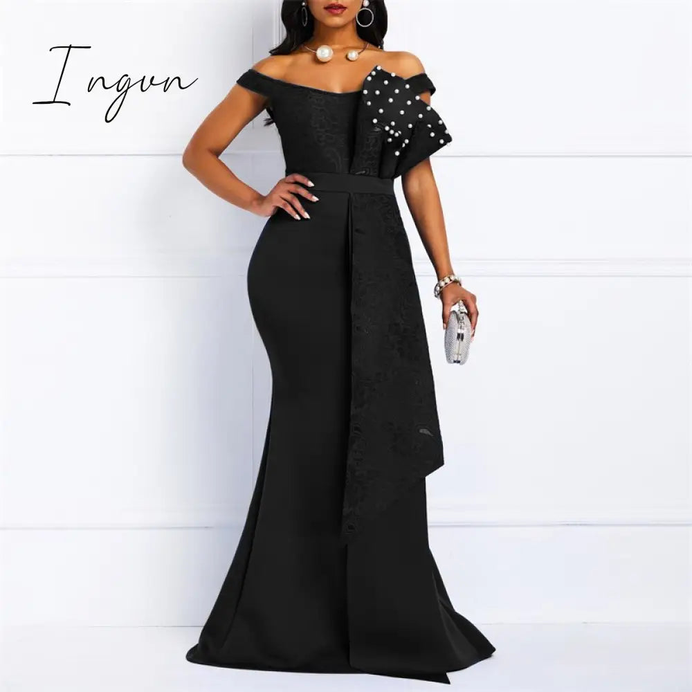Ingvn - High Quality Summer New Red Elegant Women Party Dresses Sexy Low Cut Mermaid Beaded Lace