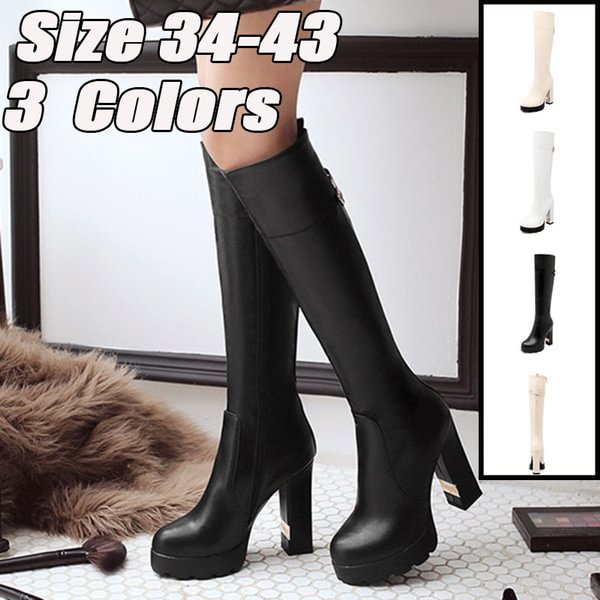 2022 New Sexy High Heels Knee High Boots Women Fashion White Black Women High Boots Platform Leather Autumn Winter Long Shoes Female - Life is Beautiful for You - SheChoic