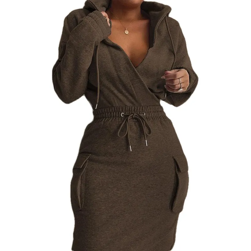 Brownm Brownm Women's Wear Early Spring 2024 New Temperament Elegant Solid Color Hooded Rope Top Slim Suit 661