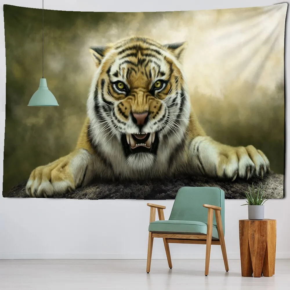 China Northeast Tiger Tapestry Wall Mounted Animal World Leopard Bohemian Hippie Living Room Home Decor