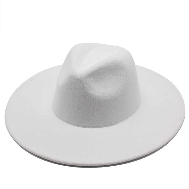 Unisex Elegant Solid Color Big Eaves Flat Eaves Fedora Hat