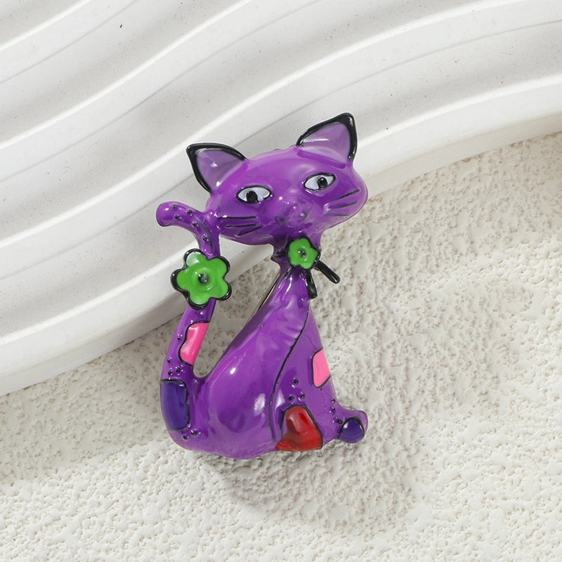 Cute Pin Cartoon Cat Alloy Enamel Unisex Brooches