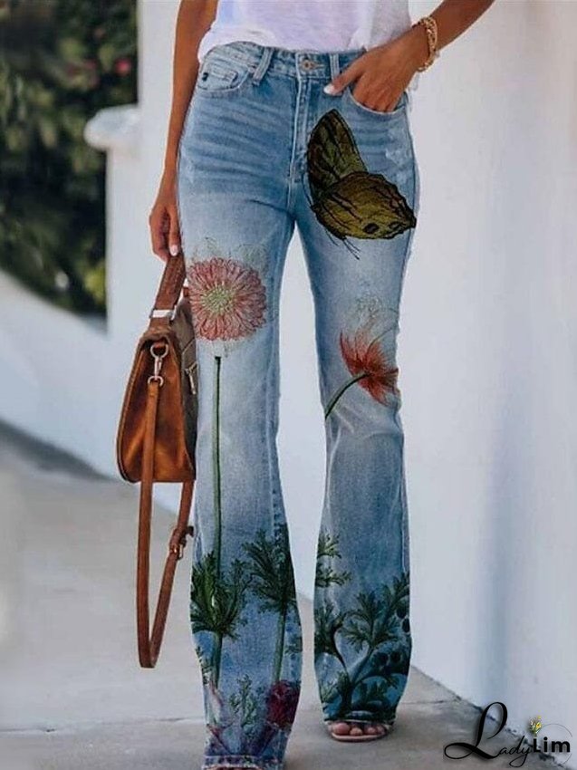 Stylish Women's High-Waisted Bootcut Flare Jeans with Side Pockets