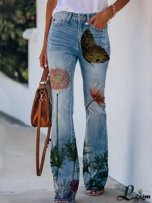 Stylish Women's High-Waisted Bootcut Flare Jeans with Side Pockets