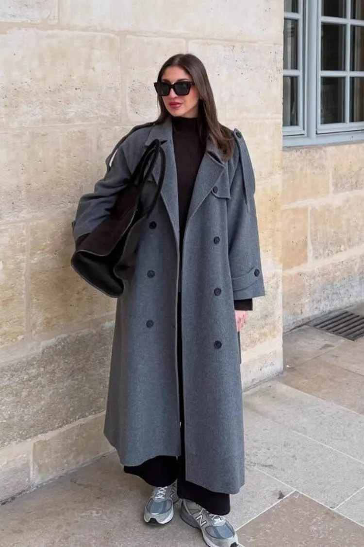 Long Line Solid Notch Collar Tied Overcoat