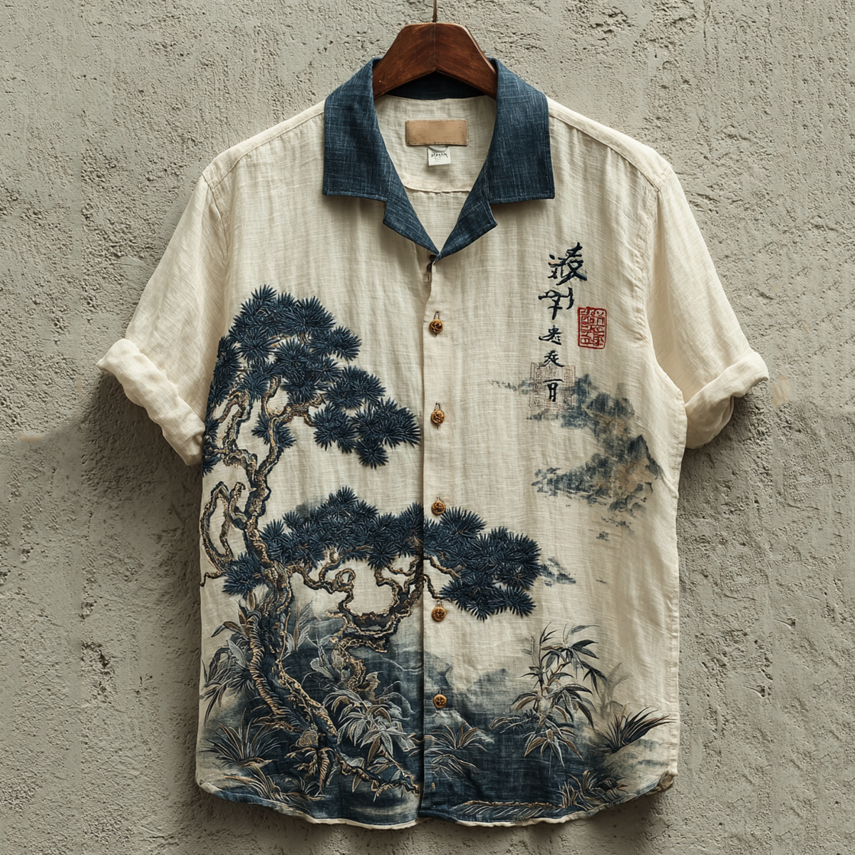 Women's Japanese Pine Art Pattern Short Sleeve Shirt elevenforest