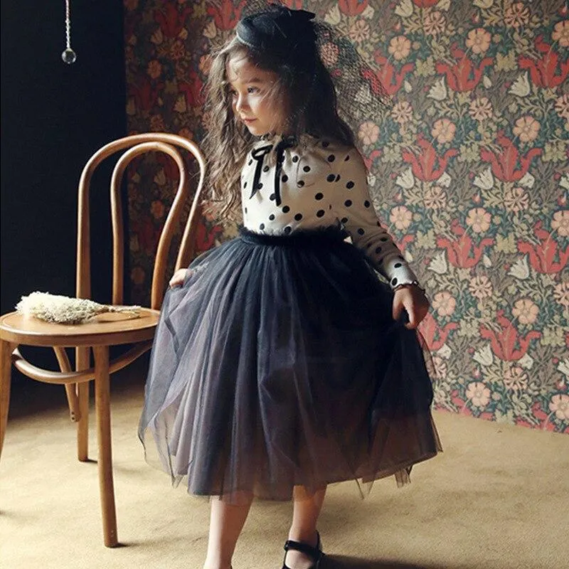 Girls Autumn Princess Dress For Kids Long Sleeve Polka Dot Bow Party Dress Birthday Wedding Vestidos Children Winter Clothing 8T