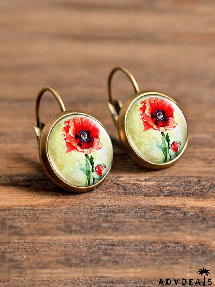 Floral Pattern Round Decor Hoop Earrings