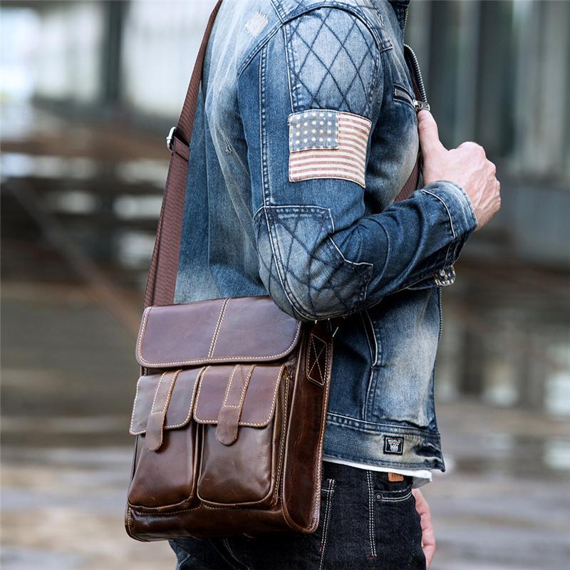 Fashion Vintage Messenger Bags Durable Leather Shoulder Bags